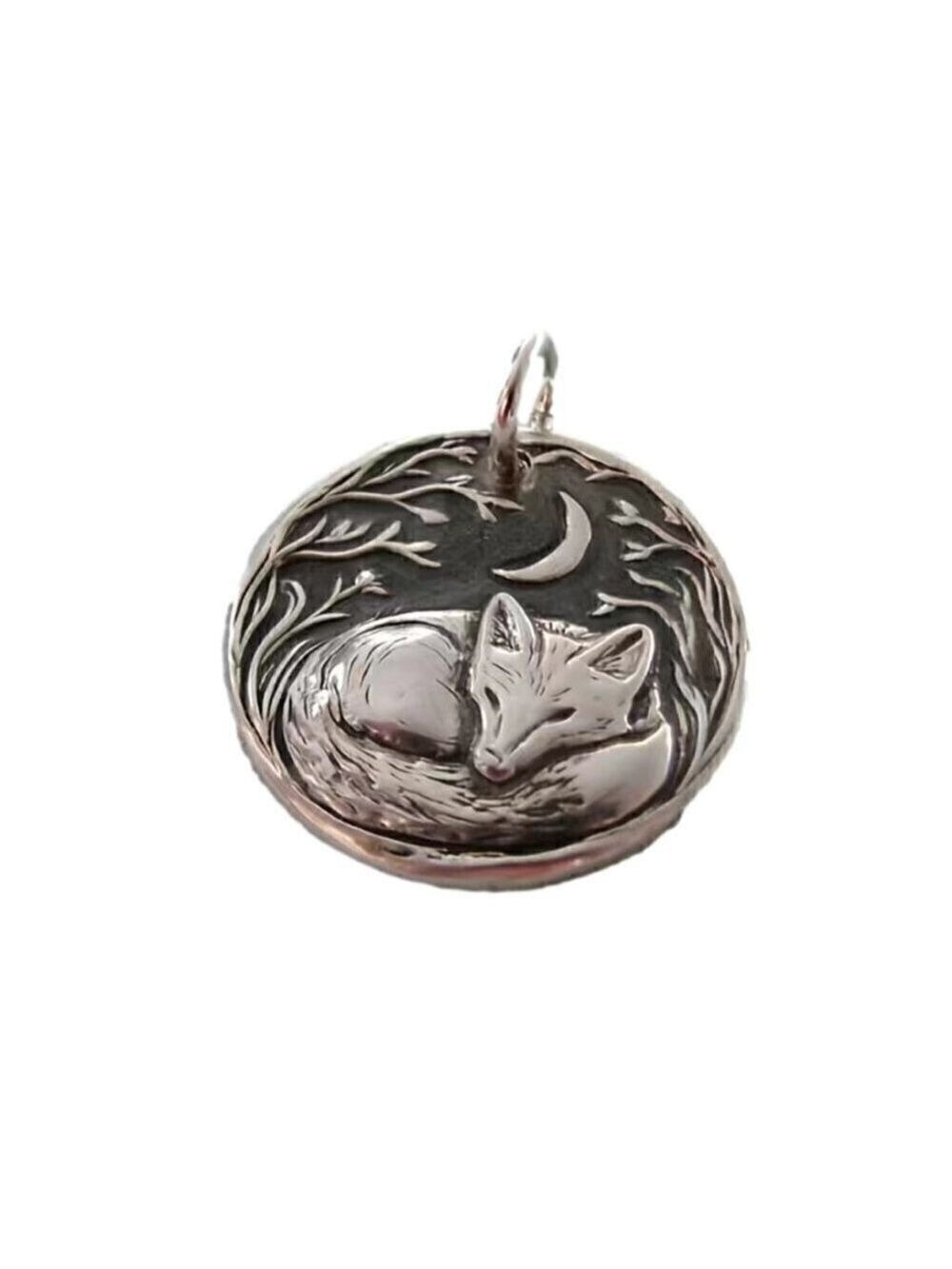 Sleeping Fox under the Moon Pendant and Necklace #1401 - Picture 4 of 11